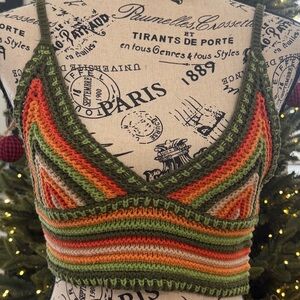 Colorful Casual Striped Crochet Crop Top